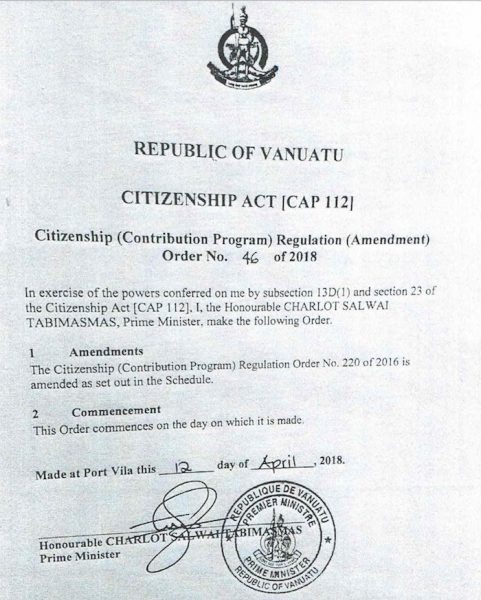 Vanuatu Government order