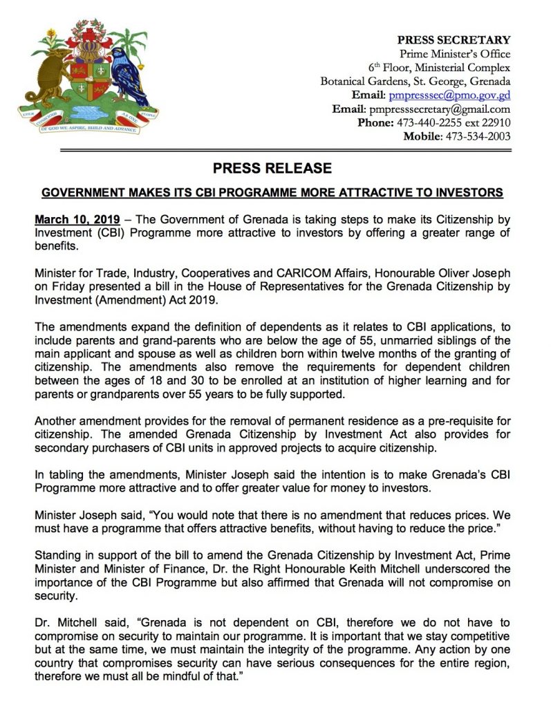 Grenada Press RElease