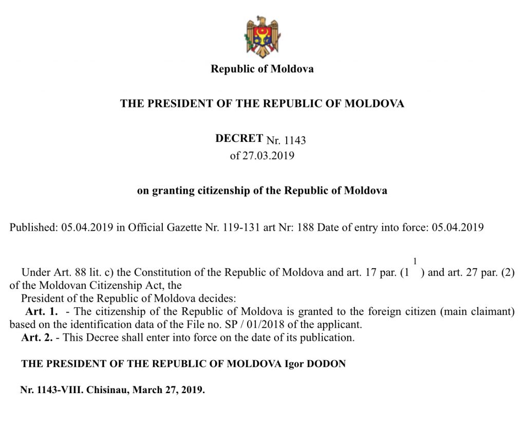 Moldova citizenship decree
