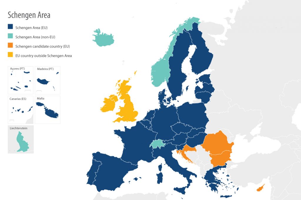 Schengen area map